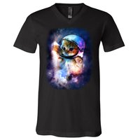 Astronaut Cat In Space V-Neck T-Shirt