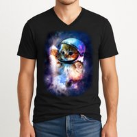 Astronaut Cat In Space V-Neck T-Shirt
