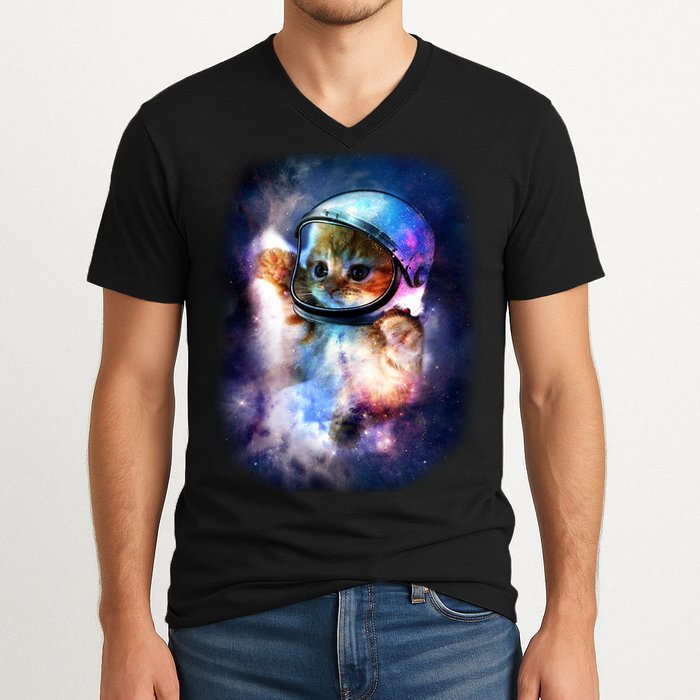 Astronaut Cat In Space V-Neck T-Shirt
