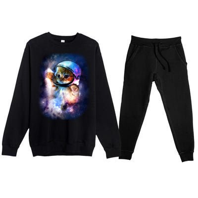 Astronaut Cat In Space Premium Crewneck Sweatsuit Set