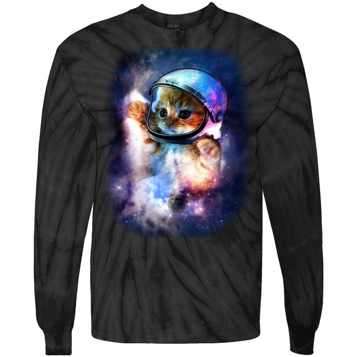 Astronaut Cat In Space Tie-Dye Long Sleeve Shirt