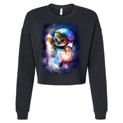 Astronaut Cat In Space Cropped Pullover Crew