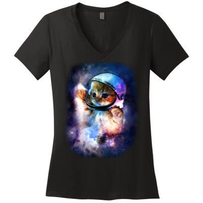 Astronaut Cat In Space Women's V-Neck T-Shirt