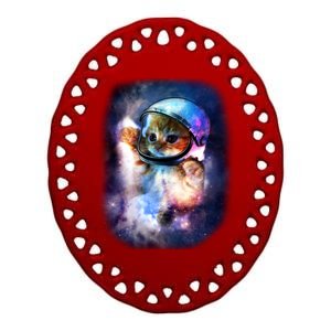 Astronaut Cat In Space Ceramic Oval Ornament