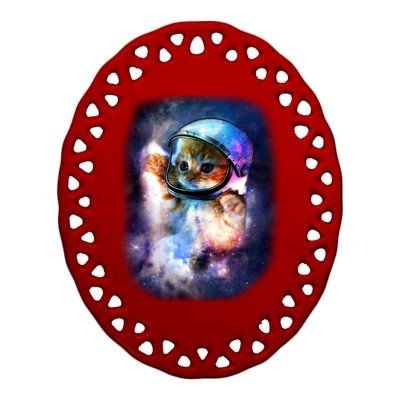 Astronaut Cat In Space Ceramic Oval Ornament