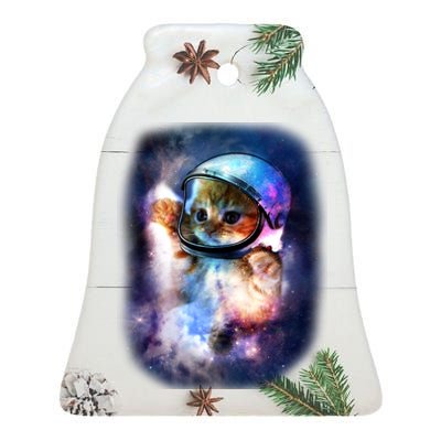 Astronaut Cat In Space Ceramic Bell Ornament