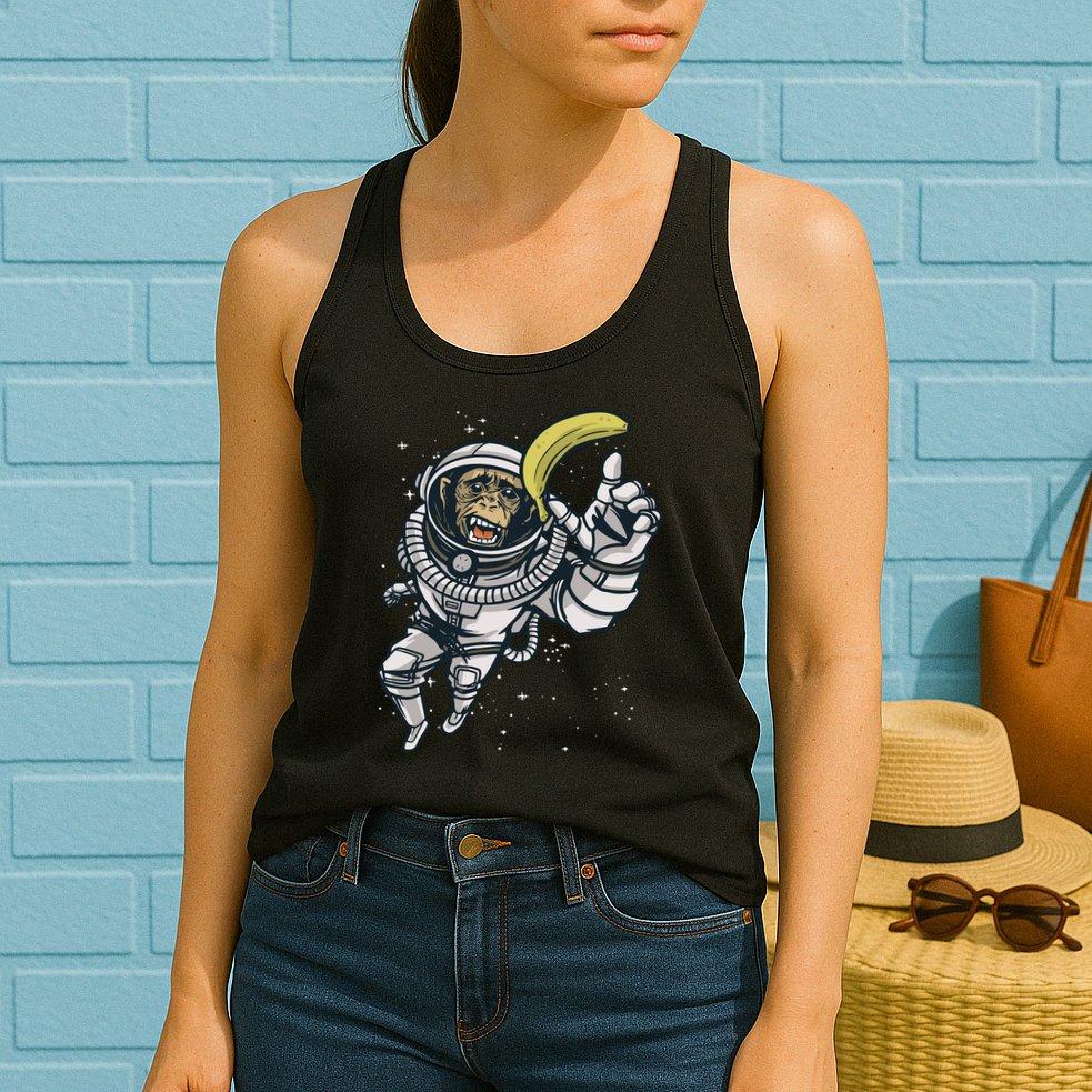 Astronaut Chimp Banana Womens Tank Top