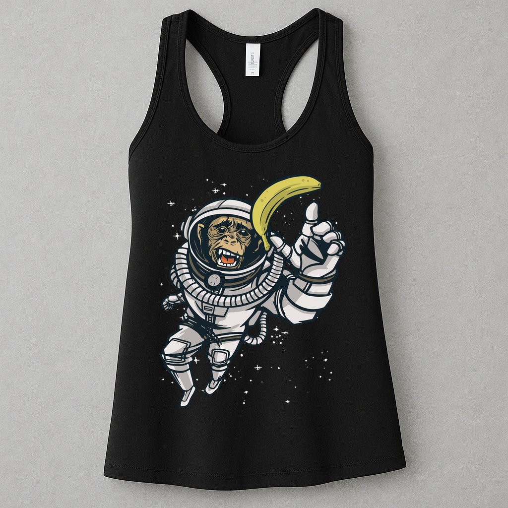 Astronaut Chimp Banana Womens Tank Top
