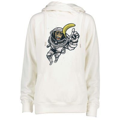 Astronaut Chimp Banana Womens Funnel Neck Pullover Hood