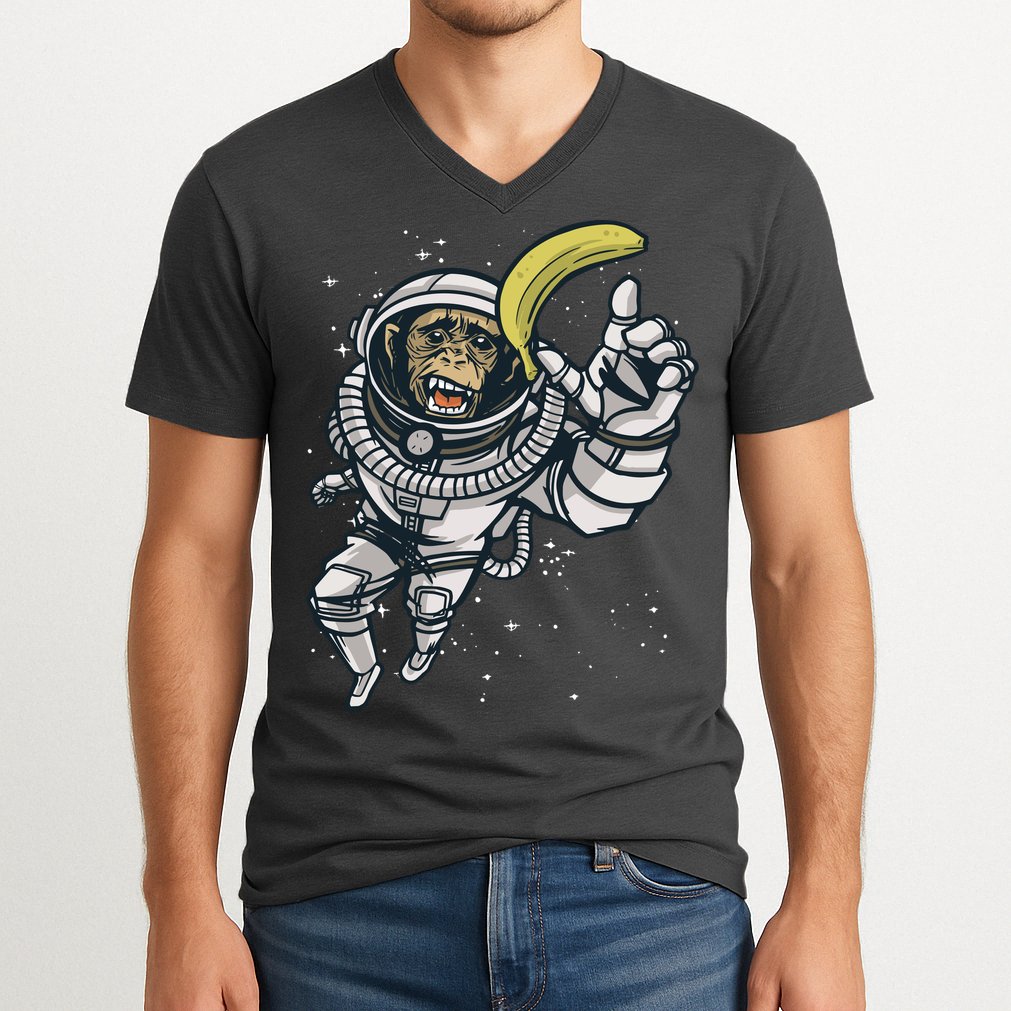 Astronaut Chimp Banana V-Neck T-Shirt