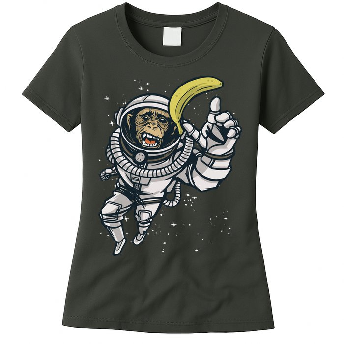 Astronaut Chimp Banana Womens T-Shirt