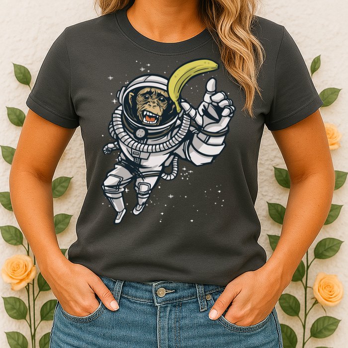 Astronaut Chimp Banana Womens T-Shirt