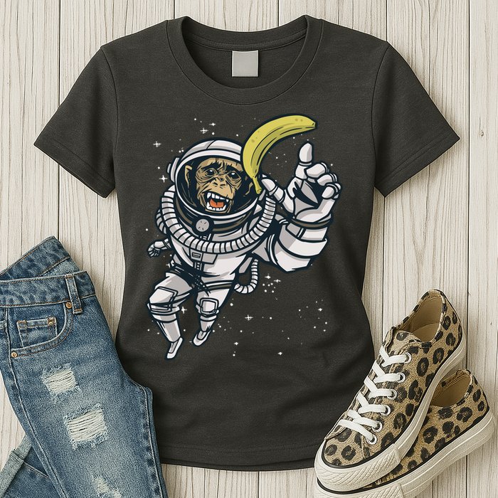 Astronaut Chimp Banana Womens T-Shirt