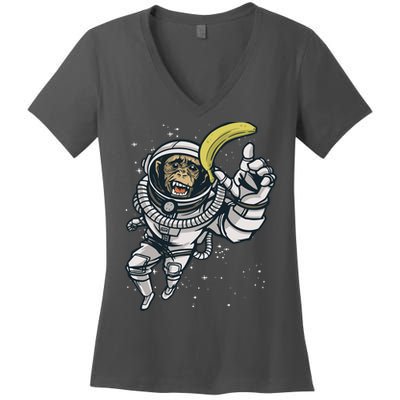 Astronaut Chimp Banana Women's V-Neck T-Shirt