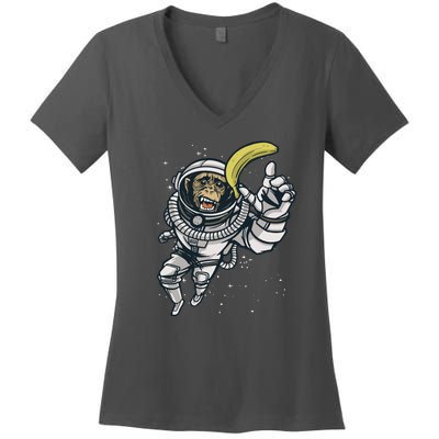 Astronaut Chimp Banana Women's V-Neck T-Shirt