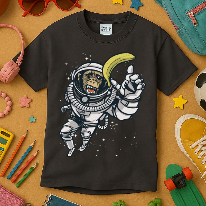 Astronaut Chimp Banana Kids T-Shirt