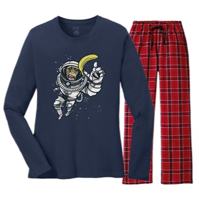 Astronaut Chimp Banana Women's Long Sleeve Flannel Pajama Set 