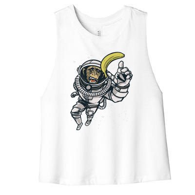 Astronaut Chimp Banana Women's Racerback Cropped Tank