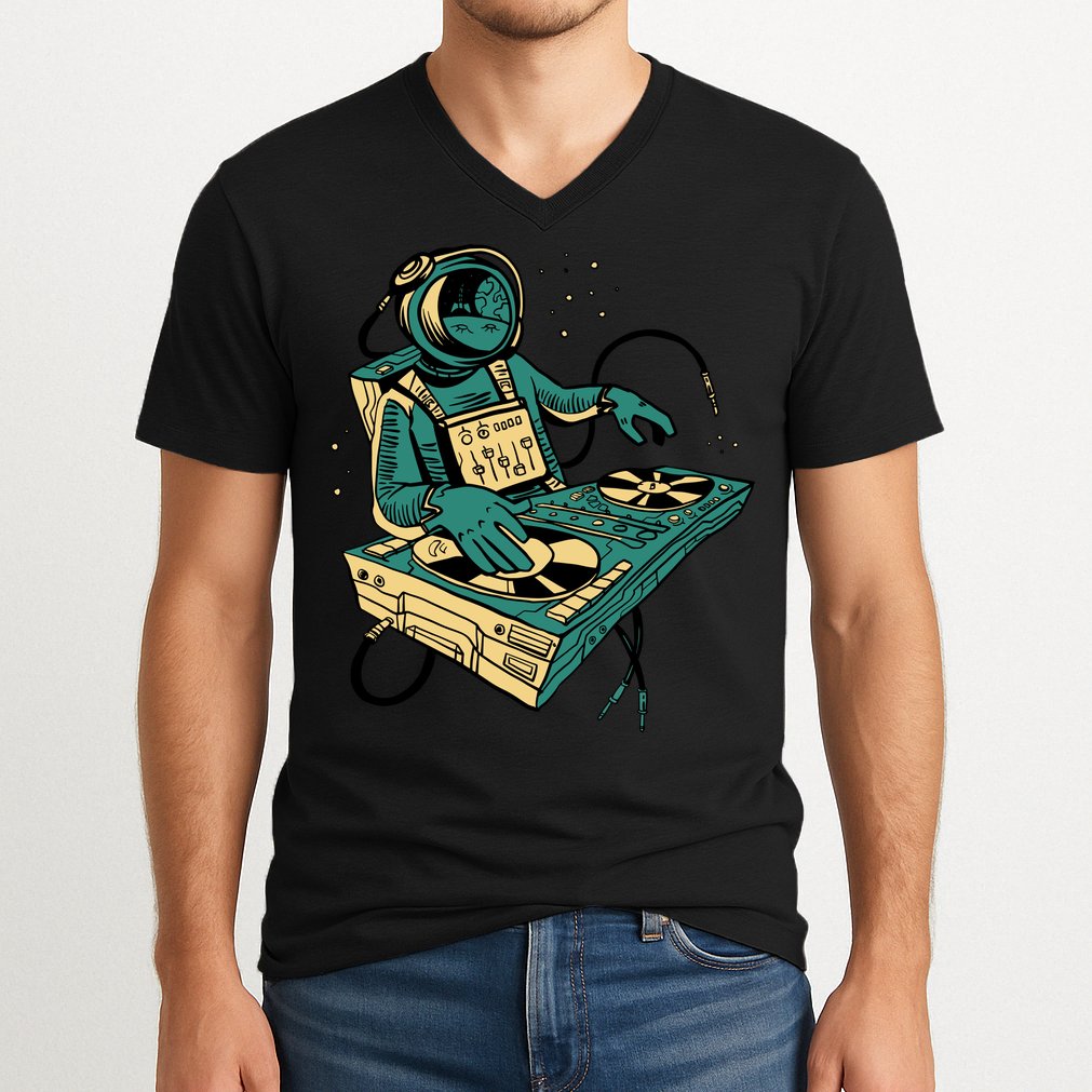 Astronaut Djing Space V-Neck T-Shirt