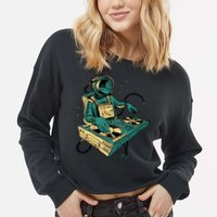 Astronaut Djing Space Cropped Pullover Crew