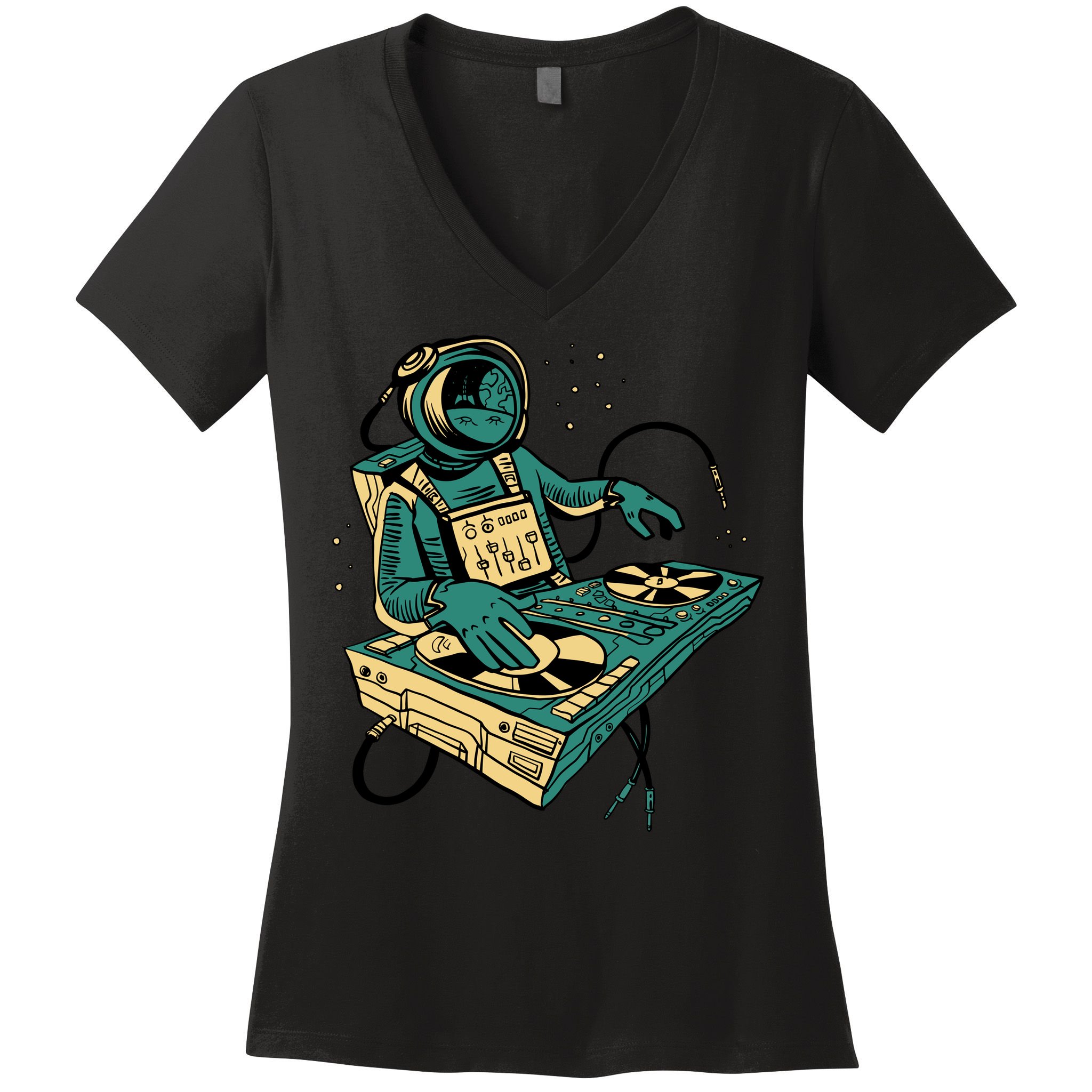 Astronaut Djing Space Women's V-Neck T-Shirt