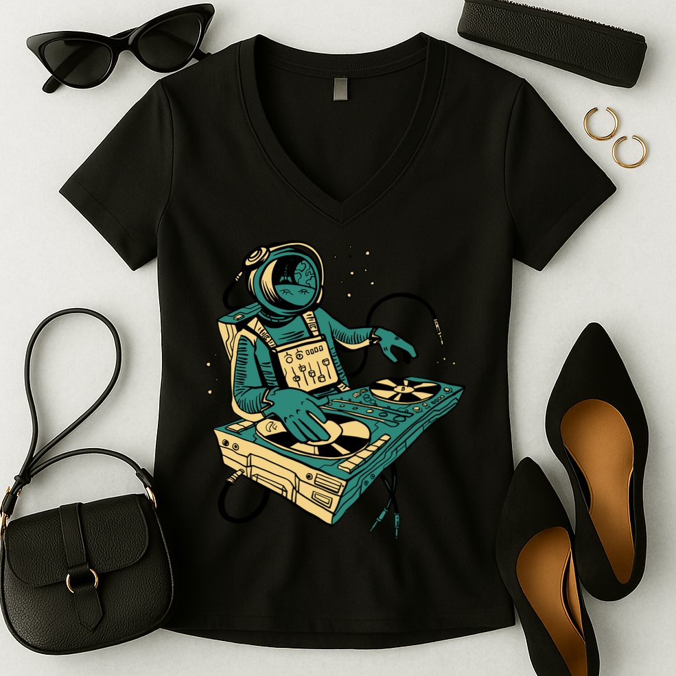 Astronaut Djing Space Women's V-Neck T-Shirt