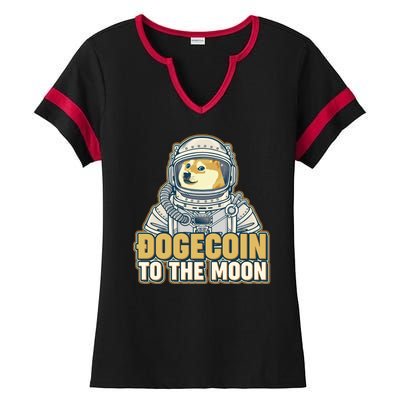 Astronaut Dogecoin To The Moon Crypto Ladies Halftime Notch Neck Tee