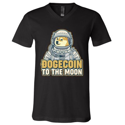 Astronaut Dogecoin To The Moon Crypto V-Neck T-Shirt