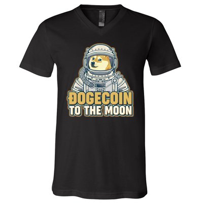 Astronaut Dogecoin To The Moon Crypto V-Neck T-Shirt