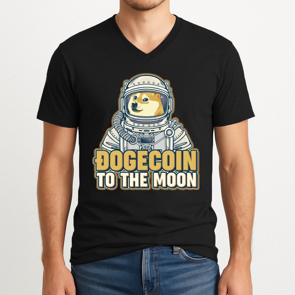Astronaut Dogecoin To The Moon Crypto V-Neck T-Shirt