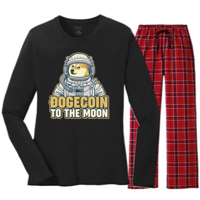 Astronaut Dogecoin To The Moon Crypto Women's Long Sleeve Flannel Pajama Set 