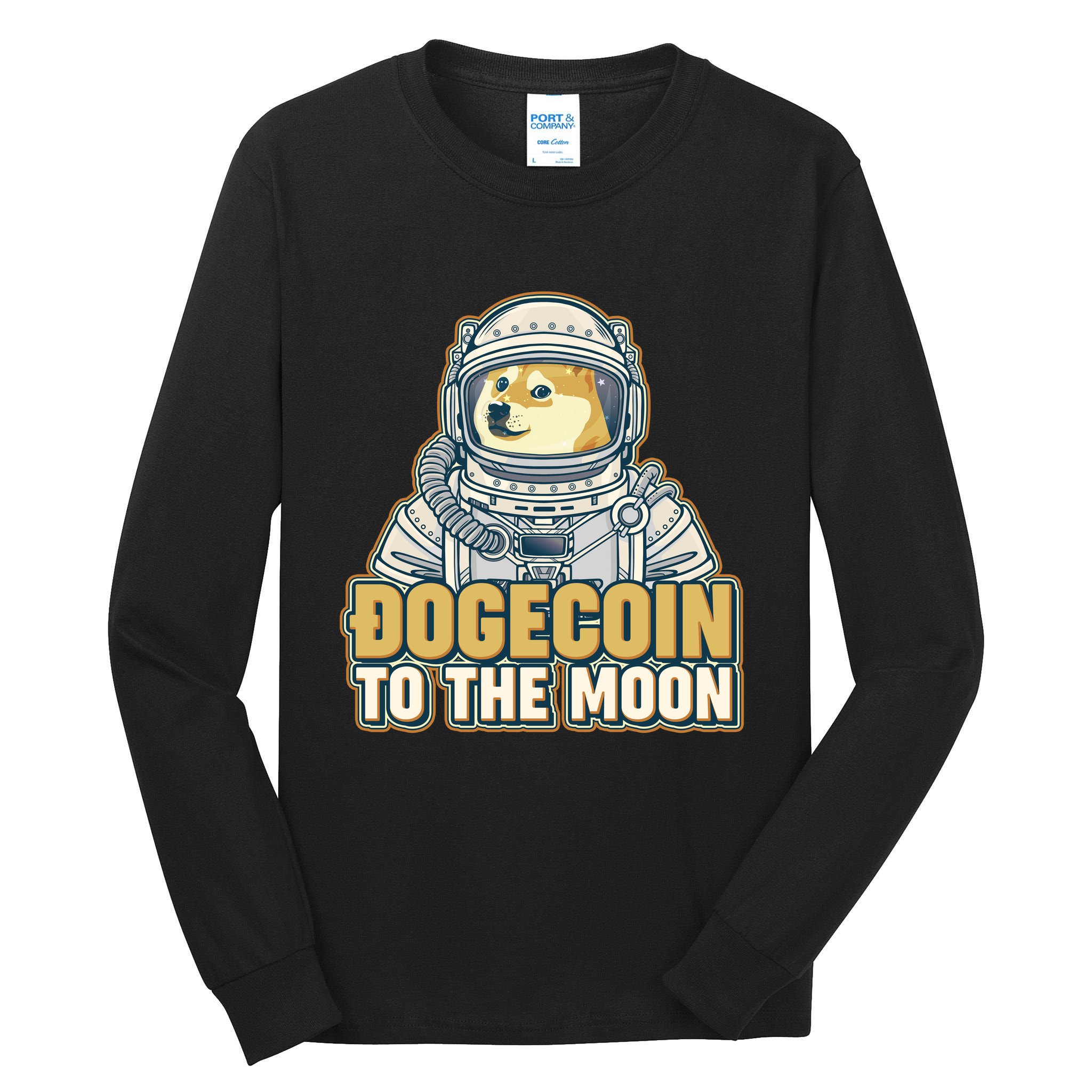 Astronaut Dogecoin To The Moon Crypto Tall Long Sleeve T-Shirt