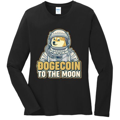 Astronaut Dogecoin To The Moon Crypto Ladies Long Sleeve Shirt