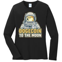 Astronaut Dogecoin To The Moon Crypto Ladies Long Sleeve Shirt