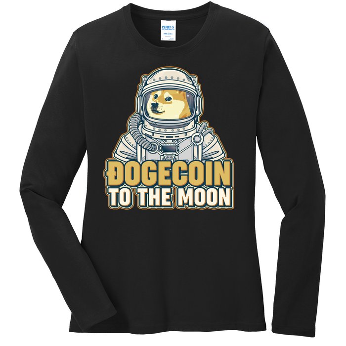 Astronaut Dogecoin To The Moon Crypto Ladies Long Sleeve Shirt