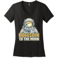 Astronaut Dogecoin To The Moon Crypto Women's V-Neck T-Shirt