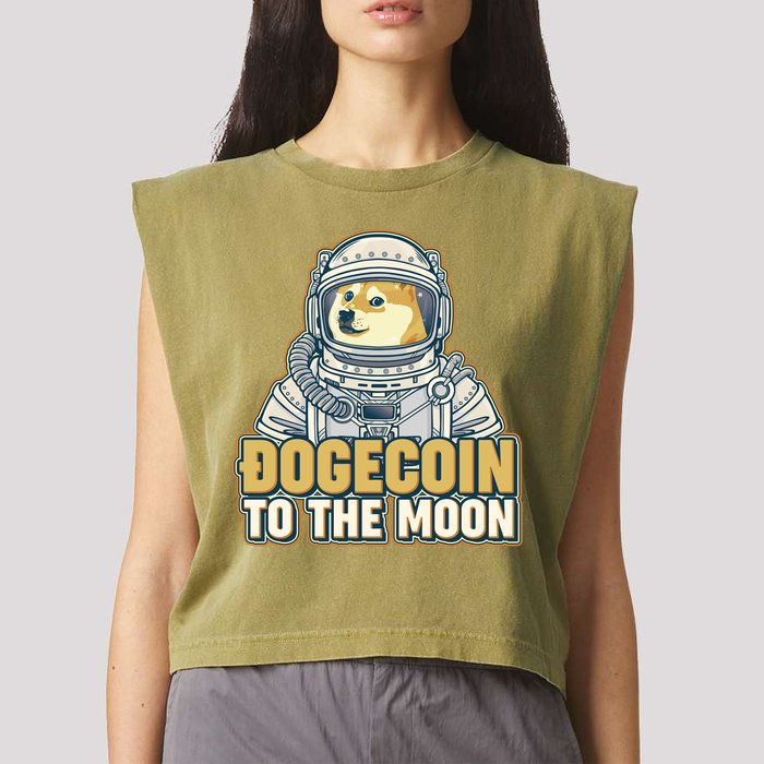 Astronaut Dogecoin To The Moon Crypto Garment-Dyed Women's Muscle Tee