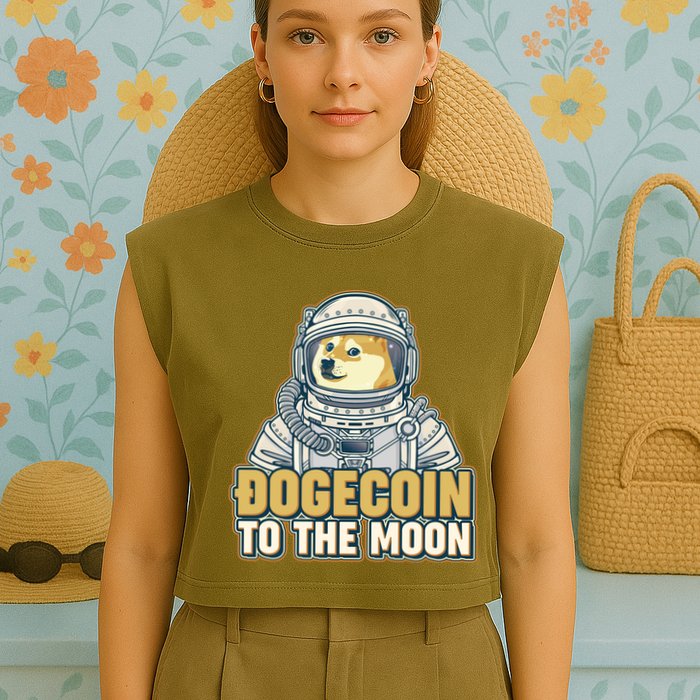 Astronaut Dogecoin To The Moon Crypto Garment-Dyed Women's Muscle Tee