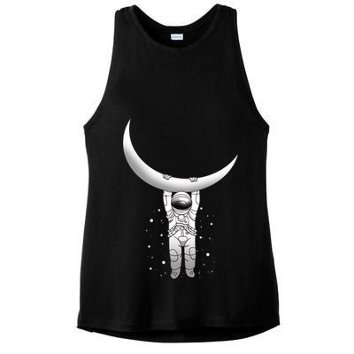 Astronaut Hanging From The Moon Ladies PosiCharge Tri-Blend Wicking Tank