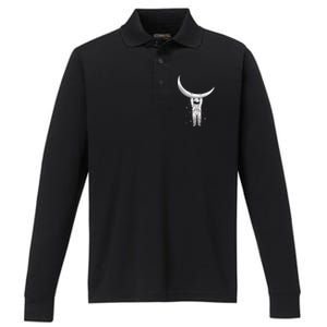 Astronaut Hanging From The Moon Performance Long Sleeve Polo