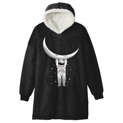 Astronaut Hanging From The Moon Hooded Wearable Blanket
