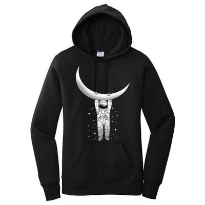 Astronaut Hanging From The Moon Women's Pullover Hoodie