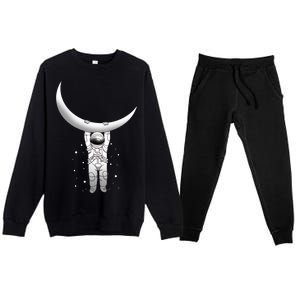 Astronaut Hanging From The Moon Premium Crewneck Sweatsuit Set