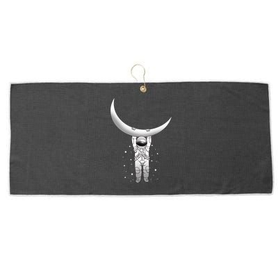 Astronaut Hanging From The Moon Large Microfiber Waffle Golf Towel
