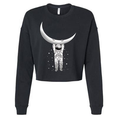 Astronaut Hanging From The Moon Cropped Pullover Crew