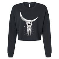 Astronaut Hanging From The Moon Cropped Pullover Crew