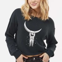 Astronaut Hanging From The Moon Cropped Pullover Crew
