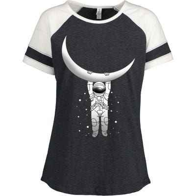 Astronaut Hanging From The Moon Enza Ladies Jersey Colorblock Tee