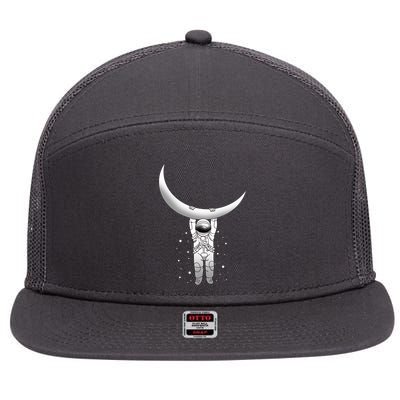 Astronaut Hanging From The Moon 7 Panel Mesh Trucker Snapback Hat