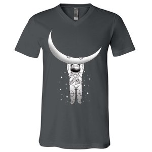 Astronaut Hanging From The Moon V-Neck T-Shirt